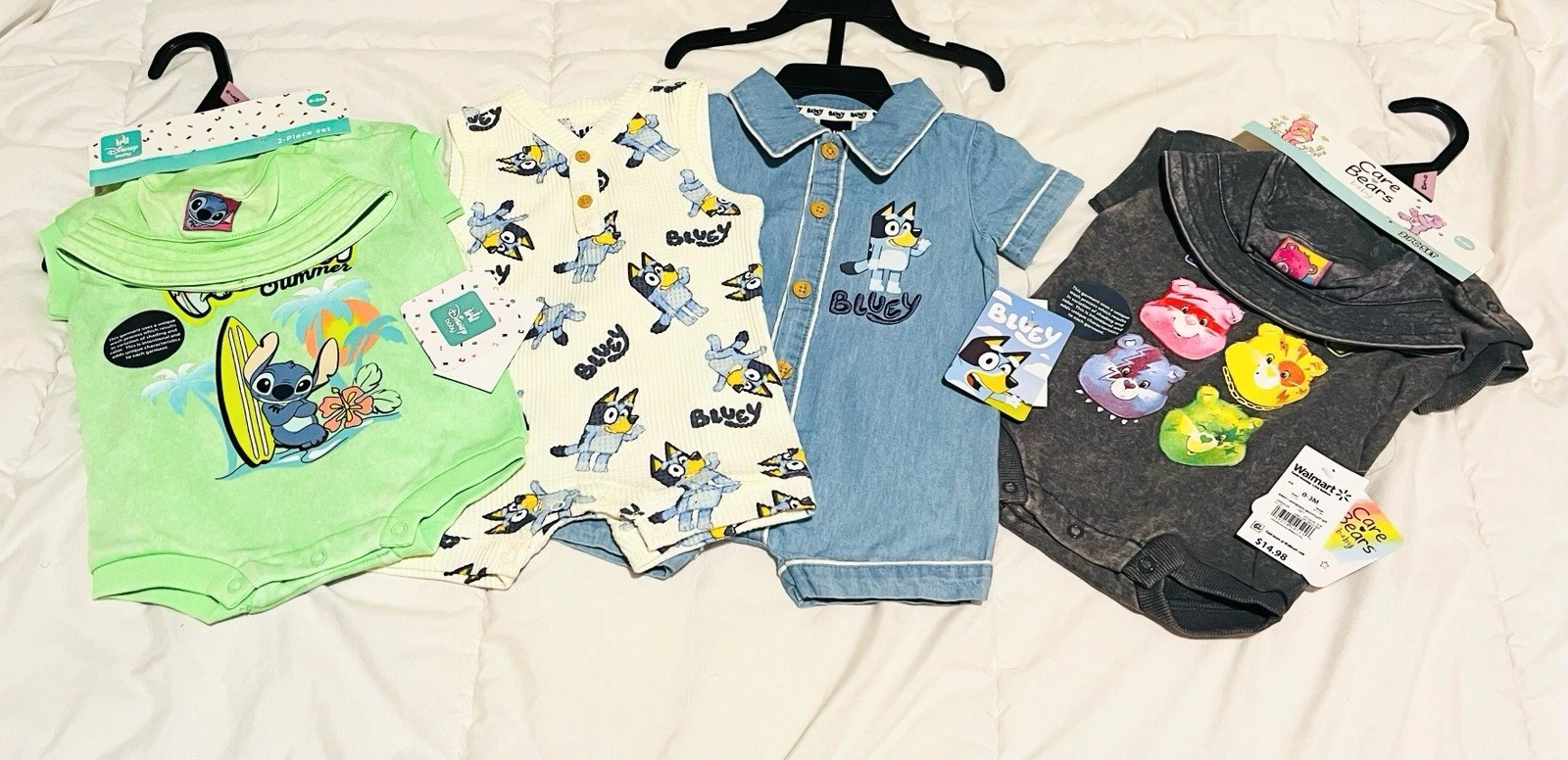Baby’s Clothing Bundle Bluey, Stitch And Care Bears Size 0/3 Mo