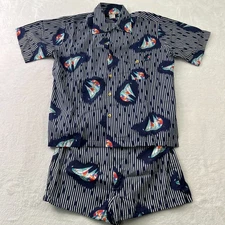 Florida Sunwear Inc. Mens Cabana Set Large Blue Boats Pool Party Shirt Shorts