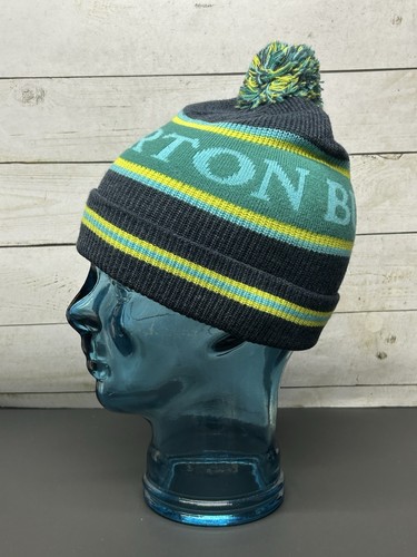 Burton Snowboards Logo Trope Winter Beanie Pom Knit Ski Hat Cap Green Yellow - Picture 3 of 8