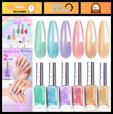 Glitter Nail Polish Set - 6 Quick Dry Shimmer Colors, No UV Needed, Rainbow Gala