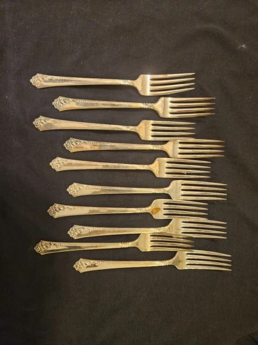 Antique Gorham “Damask Rose” Sterling Silver Dinner Forks — Set of 10 — No Monog