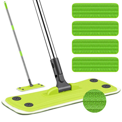 Microfiber Mop for Hardwood Floor Cleaning, Flat Mop with 4 Washable, Pads Green