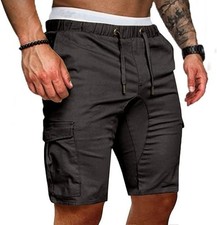 Mens Cargo Joggers Pants Sport Gym Sweatpants Shorts Trousers Dark Grey M