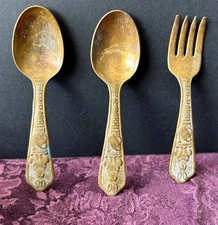Antique peter rabbit Baby Spoon & fork set Copper  4-1/4”