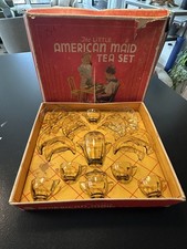 Akro Agate The Little Maid Tea Set 3050 Topaz W/Original Box Missing 1 Plate
