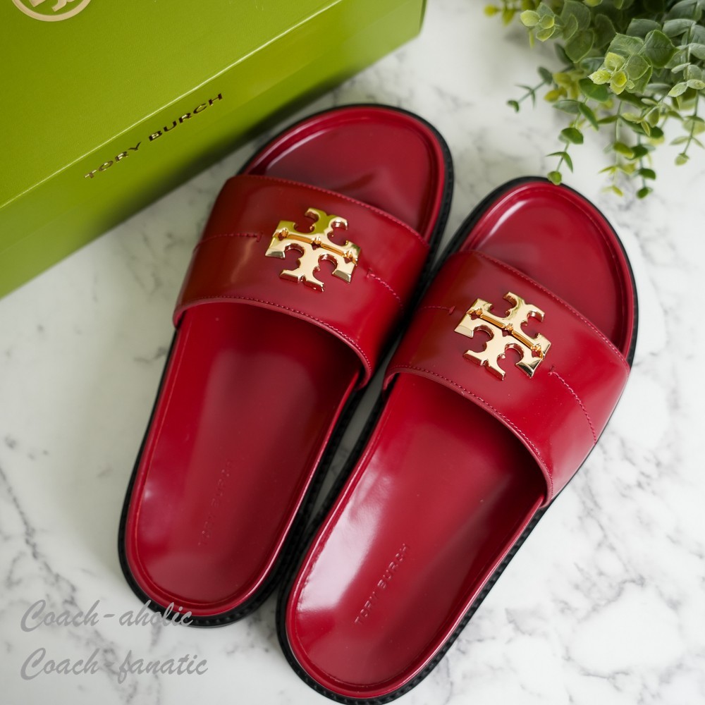Tory Burch Everly Anatomic Lug Nappa Leather Slide Sandal in Red