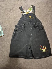 Vintage Looney Tunes Tweety Overalls Black Shortalls Embroidered 90s kids small