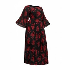 SHEIN Curve Plus Size 3X Black Red Floral Maxi Dress Whimsigoth Witchy Pleated