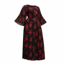 SHEIN Curve Plus Size 3X Black Red Floral Maxi Dress Whimsigoth Witchy Pleated