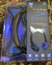 Hype Cat Ears LED Headphones Wired 3.5mm, With IN-LINE Mic Excellent Sound, Blue