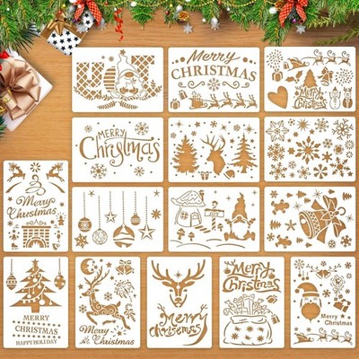 15 Pcs Reusable Christmas Stencils for Painting on Wood Fabric Canvas Winter New