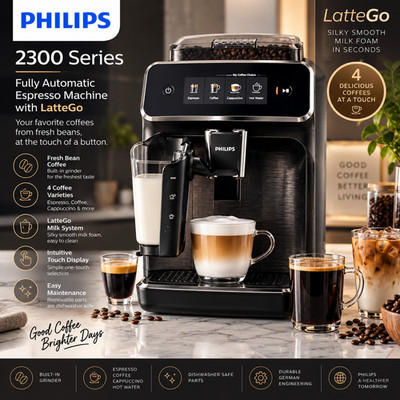 Philips 2300 Series LatteGo Automatic Espresso Coffee Machine EP2330/10 Black