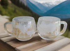 2 Nescafe World Coffee Cups Etched Glass Globes Vintage Advertising Promo Items