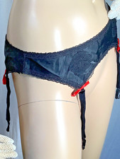 Vintage black Garter belt Jezebel red Renee of Hollywood lace L/XL taffeta 60s