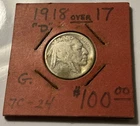 !!! VERY RARE 1918/7-d Overdate Buffalo Nickel 8 Stamped Over 7 Error