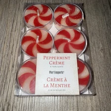 Pier 1 Imports Peppermint Crème Tealights Set of 6 New Christmas Candy Swirl