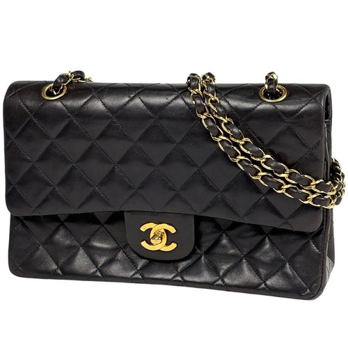 Chanel Matelasse W Flap Chain Shoulder Bag Coco Mark Black Leather Used