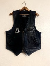 Vintage 90s First Genuine Leather Mens M Biker Vest POW MIA Patch YKK Black