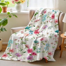 Botanical Floral Fleece Throw Blanket Soft Nature Design