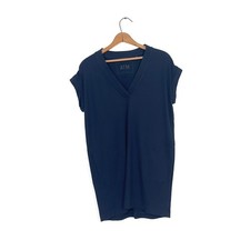 ATM Anthony Thomas Melillo Navy Cotton V-Neck Tunic Dress Top Made in Peru - XS