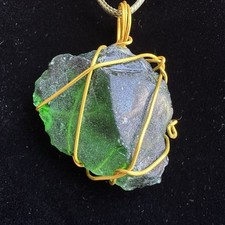 Pendant Necklace Green Beach Sea Glass Wire Wrapped Handmade OOAK 5544 Y