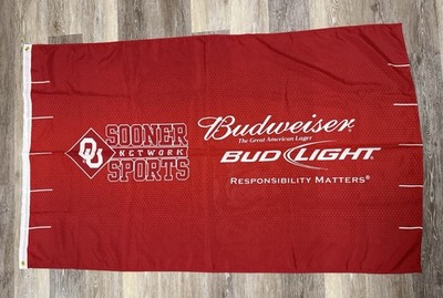 OU Sooners Network Sports Budweiser King Of Beers Flag / 3x5FT Red EUC NWOT
