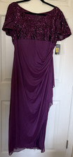 Alex Evenings Women's Long Dress Size 14 P - Mother of Bride Formal Plum NWT