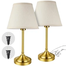 Touch Control Gold Table Lamps Set of 2, 3-Way Dimmable Bedside Lamps with LE...