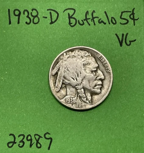 1938 D Buffalo 🦬 Indian Head Nickel 5c Vg Very Good
