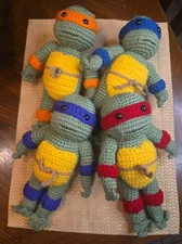 TMNT Teenage Mutant Ninja Turtle Lot of 4 Crochet PLUSH 9.5" Figures