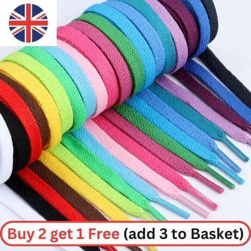 Shoe Laces Flat Tie Shoe Laces Boots Trainers Shoes Black White or Colour Laces - Afbeelding 1 van 43