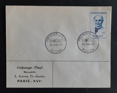 France  Enveloppe 1er jour 1958 Charles Nicolle Lettre FDC Cover - Photo 1/1