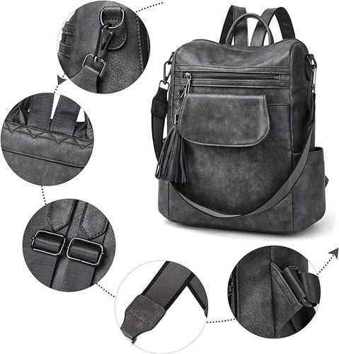 OPAGE Leder Rucksack Handtasche dunkelgrau grau Schultertaschen Neu mit Etikett Kalbsleder  - Bild 4 von 5
