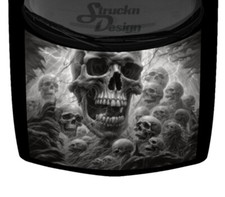 Grayscale Skulls Pile Abstract Lightning Hood Wrap Vinyl Graphic Decal 58 x 65