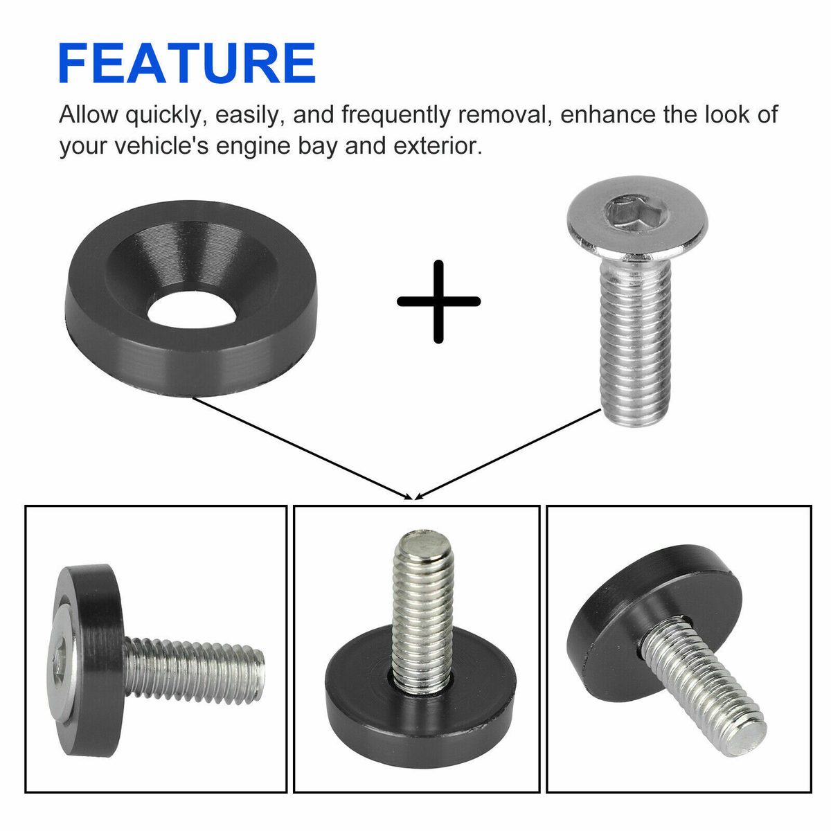 40 X JDM Billet Aluminum Fender Bumper Washer Bolt Engine Bay Dress Up Kit Black - Foto 14