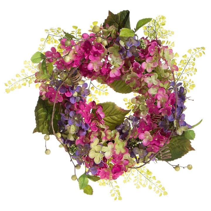 ¡NUEVO!~RAZ Imports~22" Multicolor HORTENSIA Corona Floral~Primavera Foto 2 de 2