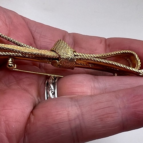 Stunning Vtg 1963 Grosse Germany Dior Textured Star Ribbon Bow Brooch Gold Plate - Picture 9 of 11