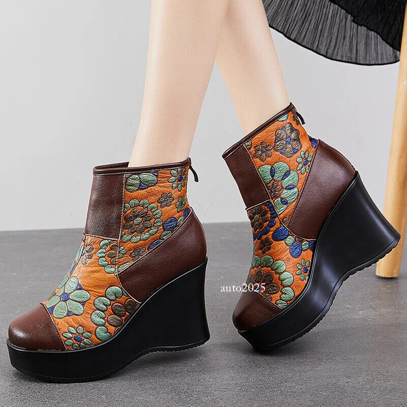 Ankle Boots Winter Wedges Women's Shoes Women Leather Shoe