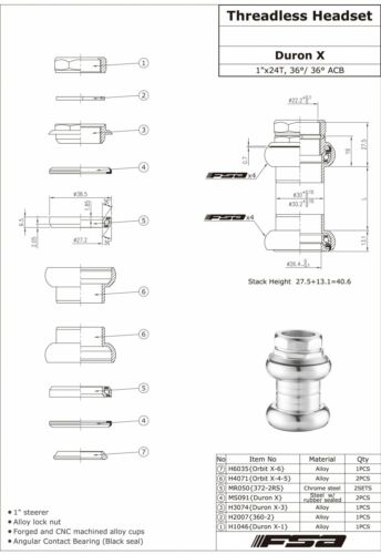 FSA Duron X 1" Inch Threaded Headset 22.4/26.4mm Sealed Bearings , Silver - Picture 4 of 4