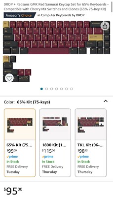 Drop+ GMK Red Samurai Keycap Set for 65% Keyboards - 65% Kit (75