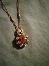 Vintage Mariana Gold Tone Purple Swarovski Crystal Pendant Necklace