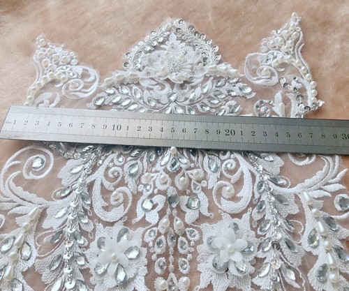 Embroidery Blossom Show Lace Trim Rhinestone Dancing Dress Costume Applique 1 PC - Picture 6 of 6