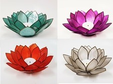 VINTAGE CAPIZ SHELL LOTUS STYLE BRASS ACCENT EDGE TEA LIGHT,CANDLE HOLDER-5,25"