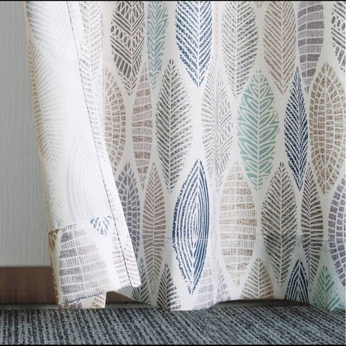 Set of 2 Curtains  Hotaru Leaf Print Semi-Sheer Grommet Curtain Panel White - Picture 3 of 4