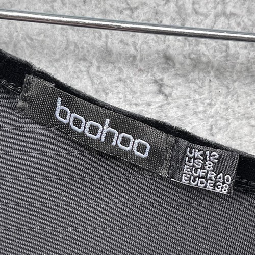Boohoo Womens Maxi Dress Black One Shoulder Toga Velvet Drawstring Bow Size 8 - Picture 4 of 12