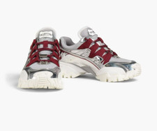 VALENTINO GARAVANI  Climber Leather-Trimmed Mesh Sneakers In Silver Size 37.5