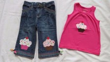 Gymboree 4 4T Cupcake Cutie Popsicle Party Denim Capris Pink Top Birthday Girl