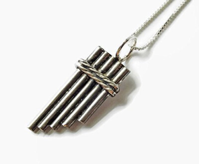 Pan Flute Necklace Solid Sterling 18