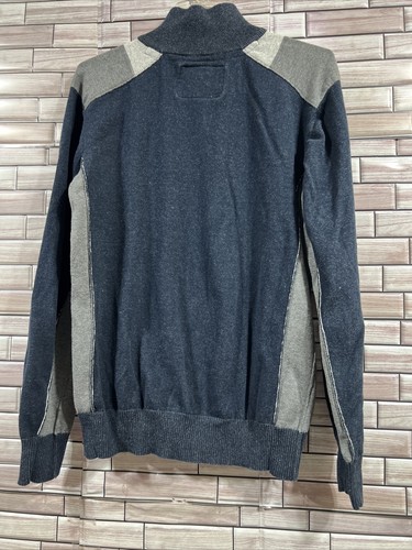 BKE Mens L  standard  Fit 1/4 Zip Mock Neck Ribbed Knit Sweater Blue color block - Picture 3 of 12