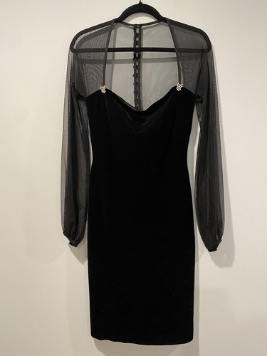 JS Collections Dress Womens 4 Black Velvet & Mesh Knee Length Party Formal Goth